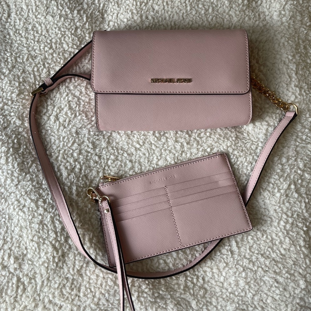 Michael Kors Pink Crossbody Bag and cardholder set
